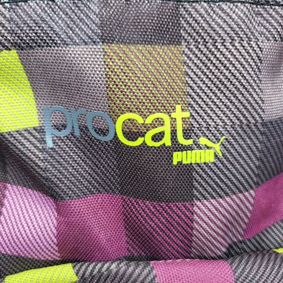 Puma Procat 16" Purple Neon Black School Travel Check Plaid Book Bag Backpack - Picture 3 of 12